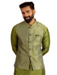 KISAH Men’s Nehru Jacket, Black Jacquard, Floral Regular Fit Mandarin Collar Sleeveless