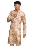 VASTRAMAY Men’s Brown Silk Blend Kurta | A Stylish Flower Printed Straight Kurta In Silk Blend Fabric – Traditional for Navratri & Diwali, Wedding