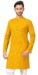 Studio Shringaar Men’s Cotton Regular Fit Casual Haldi Mustard 100% Block Printed Knee Length Kurta