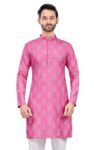 Studio Shringaar Men’s Cotton Blend Relaxed Fit Ikat Printed Knee Length Kurta