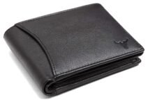 NAPA HIDE Black Leather Wallet for Men I 2 Secret Compartments I 6 Credit/Debit Card Slots I 2 Currency Compartments I 3 Transparent ID Windows I 1 Coin & Zip Pocket