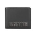 UNITED COLORS OF BENETTON Selik Leather Passcase Wallet for Men – Black, 12 Card Slots