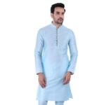 ZYMIN Men’s Silk Blend Knee Length Solid Color Style Stright Long Mandrin Collor Ethnic Casual Wear Kurta Only
