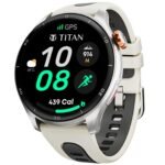 Titan Celestor 1.43″ AMOLED Smart Watch with Built-in GPS, Advanced Health Intelligence, AI Voice Assistant, Aluminium Case, 100+ Sports Modes, Water Resistance – Smartwatch for Men & Women (Beige)