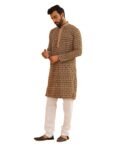 SOJANYA (Since 1958 Men’s Cotton Gold Embroidered Sequinned Kurta With white churidar Pyjama