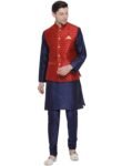 VASTRAMAY Men’s Beige Cotton Silk Blend Kurta, Ethnic Jacket and Pyjama Set