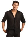 VASTRAMAY Men Men’s Black Georgette Ethnic Shirt