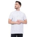 Latest Chikan Broad Striped Cotton Men’s Short Kurtas