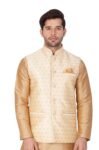 VASTRAMAY Men’s Black Cotton Silk Blend Ethnic Jacket