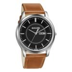 Sonata Quartz Analog with Day and Date Black Dial Leather Strap Watch for Men-NS77082SL08W/NT77082SL08W