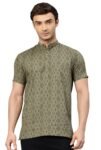 Majestic Man Men Slim Fit Ethnic Motifs Cotton Printed Half Sleeve Short Kurta