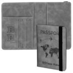 DAHSHA Grey RFID Blocking PU Leather Travel Passport Holder Cover Travel Wallet Organiser Passport Case Travel Document Organiser for Men & Women(14.58 X 11CM)