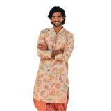 KISAH Men’s Multi-Color Printed Cotton Kurta-Regular Fit Long Tunic with Mandarin Collar | Ethnic Wear for Weddings & Festive Occasions, Multicolor
