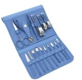 16 in 1 Manicure Kit for Women. Pedicure Tools for Feet, Nail Care Tools. Nail Clipper, Nail Scissor, Acne Needle, Blackhead Tool, Acne Remover Needle. Stainless Steel. Luxury Grooming Kit. Professional. Blue Leather Travel Case.