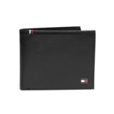 Tommy Hilfiger Checker Leather Global Coin Wallet for Men – Black, 4 Card Slots