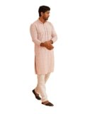 SOJANYA (Since 1958 Men’s Cotton Gold Sequence Embroidered Kurta with white Churidaar Pyjama
