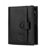 Contacts Men’s Genuine Leather RFID Blocking Bifold Zipper Coin Pocket Slim Purse Wallet with 12 Card Holder (Black)