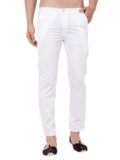 VASTRAMAY Men’s White Cotton Lycra Pant Style Pyjama Comfortable Ethnic & Casual Wear with Elastic Waistband & Pockets for Festive/Wedding