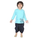 BownBee Ethnic Wear Cotton Kurta Dhoti Set for Boys, Front Open Horse Embroidered With Full Sleeves