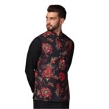 KISAH Men’s Nehru Jacket, Black Cotton Blend, Embellished Regular Fit Mandarin Collar Sleeveless