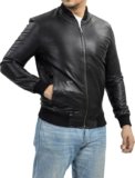 Leather Jacket For Men Rib Bomber Black
