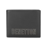 UNITED COLORS OF BENETTON Selik Leather Passcase Wallet for Men – Black, 12 Card Slots