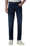 Louis Philippe Men’s Tapered Fit Mid Rise Comfy All Day Comfort Jeans