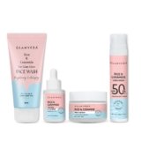 Glamveda Rice & Ceramide Morning 4 Step Skincare Routine For Women with Gift Box | Face Wash, Serum, Moisturizer & Sunscreen