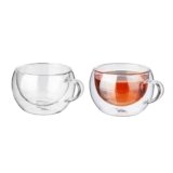 Amazon Brand – Solimo Borosilicate Glass Double Wall Extra Wide Fancy Tea Cup | Heat Resistant Crystal Clear Glass Mug | Ideal for Tea, Coffee, Espresso & Other Beverages | 300 ML – Set of 2