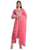 VredeVogel Women’s Silk Blend Embroidered Kurta with Pant & Dupatta Set