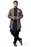 Amzira Men’s Stylish Ethnic Wear Black Kurta Pajama Set with Long Jacket, Stand Collar Full Sleeve Design, Perfect for Special Occasions, Premium Quality, Comfortable Fit, Trendy and Elegant