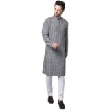 Even Men’s Collection Ethnic Wear Cotton Regular Stylish Straight Kurta with Band collarLK-CHK1175-BWC10-P