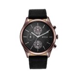 Titan Men’s Infinity Chrono Analog Watch: Precise Blue Dial, Rose Gold Highlights, Durable Leather Strap-NS1805QP01/NT1805QP01