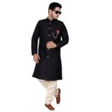 XEPON Mens Traditional Ethnic Wear Black Sherwani & Pajama Set