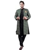XEPON Stylish Ethnic Wear Stand Collar Full Sleeve Black Kurta Pajama with Long Jacket Set