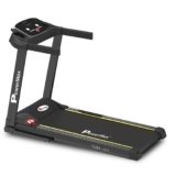 PowerMax Fitness TDM-101 (4HP Peak) Motorized Treadmill Max User Weight:100kg Foldable with 12km/hr Speed Levels, LED Display, 12 Pre-Set Programs and Bottle & Accessories Holder (Black)