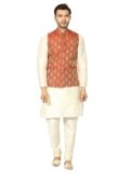 Uri and MacKenzie Men’s Silk Blend Regular Kurta Churidar Pyjama with Bundi Nehru Jacket/Waistcoat
