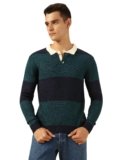 Dennis Lingo Men Regular Fit Acrylic Striped Full Sleeves Polo Collar Pullover Sweater