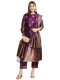 VredeVogel Women’s Cotton Silk Jacquard, Banarasi Silk Kurta Pant With Dupatta Set