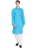 SKAVIJ Men’s Cotton Embroidered Kurta Pyjama Set Floral Ethnic Motifs Festive Ethnic Dress
