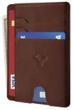 Contacts Genuine Leather Slim Wallet | RFID Blocking Skinny Minimal Thin Front Pocket Wallet Sleeve Card Holder for Men | Up to 7 Card Slots Including 1 ID Window (Brown)