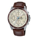 Casio EDifice EFR-526L-7BVUDF Beige Analog Dial Brown Leather Band Men’s Watch Chronograph 100M Water Resistant EX303