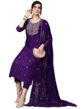 GoSriKi Women’s Cotton Blend Embroidered Straight Kurta with Pant & Dupatta