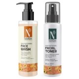 NutriGlow Advance Organics Skin Whitening Face Wash and Advance Facial Toner With Peach Extract For Prevents Skin Tanning, Fight Acne & Pimple, Treats Dark Spot, 100ml Each, Pack of 2