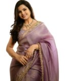 MUNIR Women’s Silver Tissue Silk Ethnic Saree With Unstiched Blouse Piece For Festival And Function.