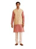 SOJANYA (Since 1958 Men’s Silk Blend Self Design Pink Kurta With Pyjama & Nehru Jacket