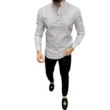 Dream Crushers Men’s Printed Cotton Short Kurta Shirt | Stylish Mandarin Collar Long Sleeve Casual Shirt | Relax Fit Ethnic Wear for Men | Trendy Kurta
