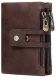 Contacts Genuine Leather Wallet for Men | 14 Card Slots, 1 ID Window | 2 Zipper Compartments, Button Closure | Men’s RFID Blocking Wallet (Brown)