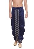 VASTRAMAY Men’s Cream Silk Blend Embroidered Dhoti Ready-to-Wear Traditional Dhoti with Golden Embroidery for Weddings, Festivals, and Casual Wear