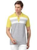 BULLMER Yellow Trendy Colour-Block/Graphic Printed Collar/Polo Neck T-Shirt for Men